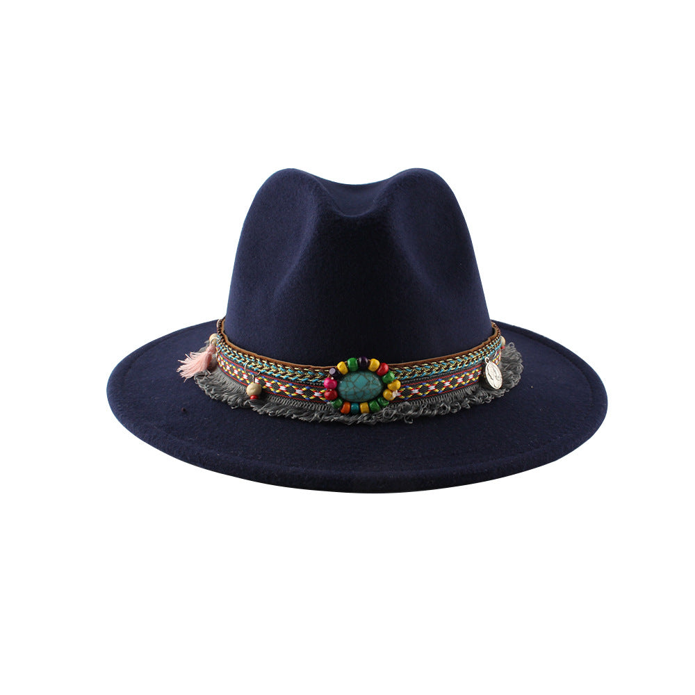 Autunm Vintage Ethnic Embellishment Women Fur-felt Hat Top hat