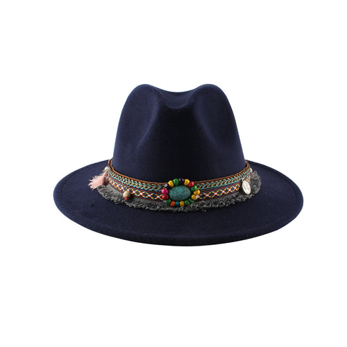 Autunm Vintage Ethnic Embellishment Women Fur-felt Hat Top hat