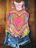 Women's Colorful Love Heart Tie Dye Print Tank Top