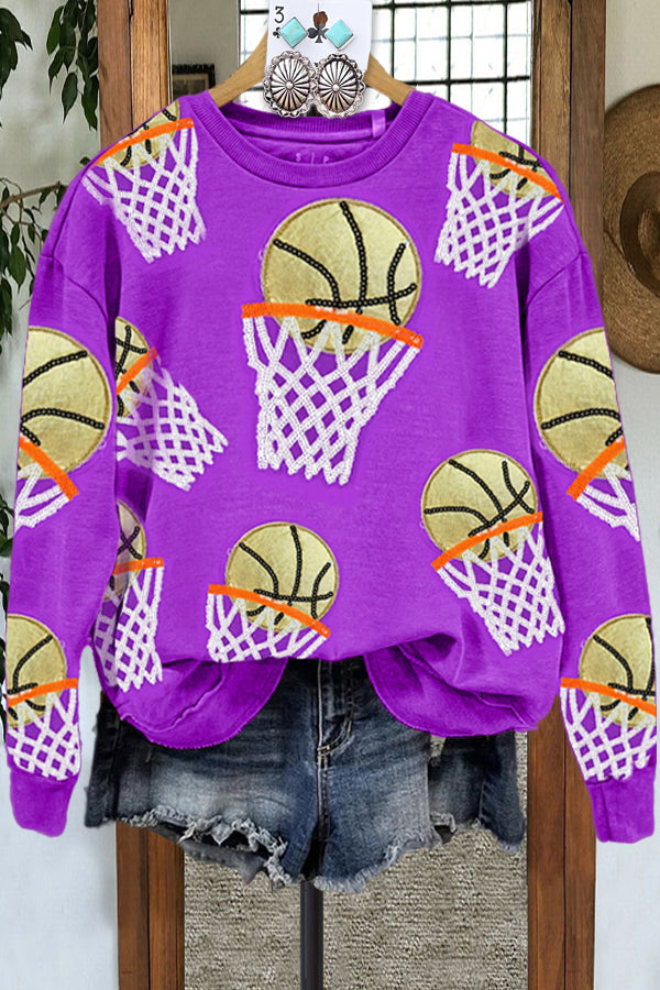 Sequin Basketball Crew Neck Sweatshirt