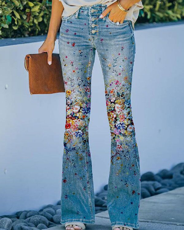 Women's Casual Spring Flowers Jeans
