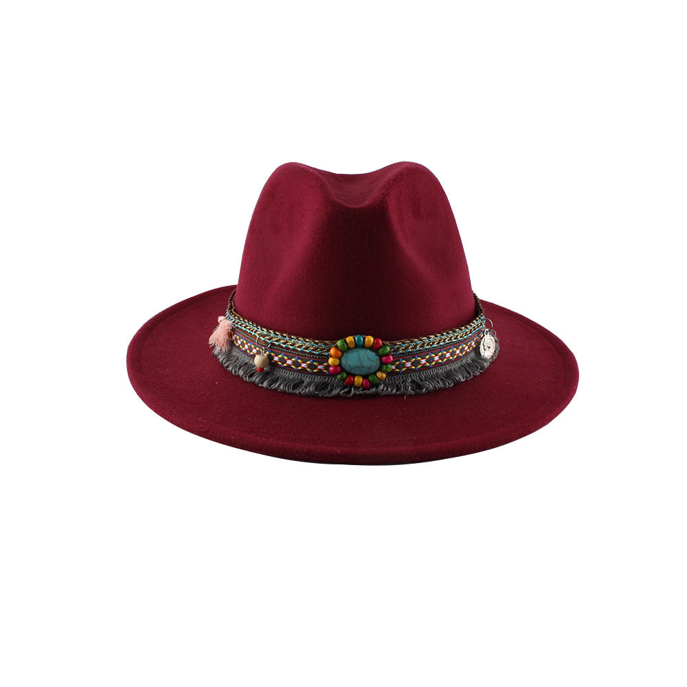 Autunm Vintage Ethnic Embellishment Women Fur-felt Hat Top hat