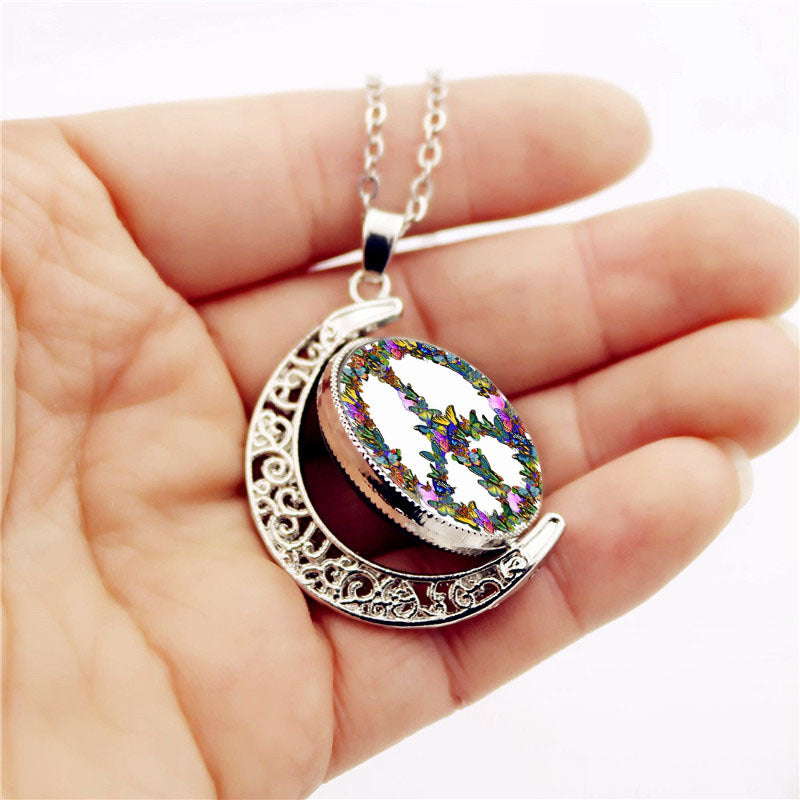 Peace Symbol Time Crystal Pendant Vintage Sweater Chain
