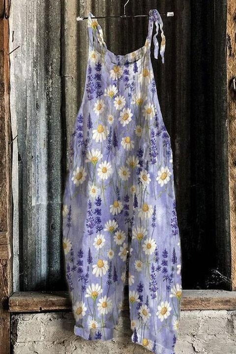 2024 new sweet fresh print retro wide-leg women's jumpsuit