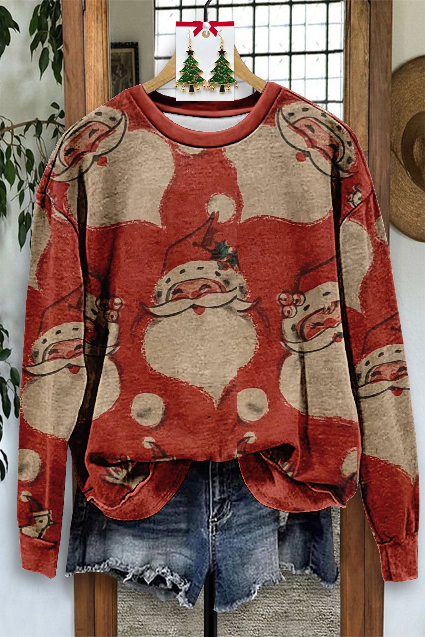 Vintage Santa Claus Print Sweatshirt