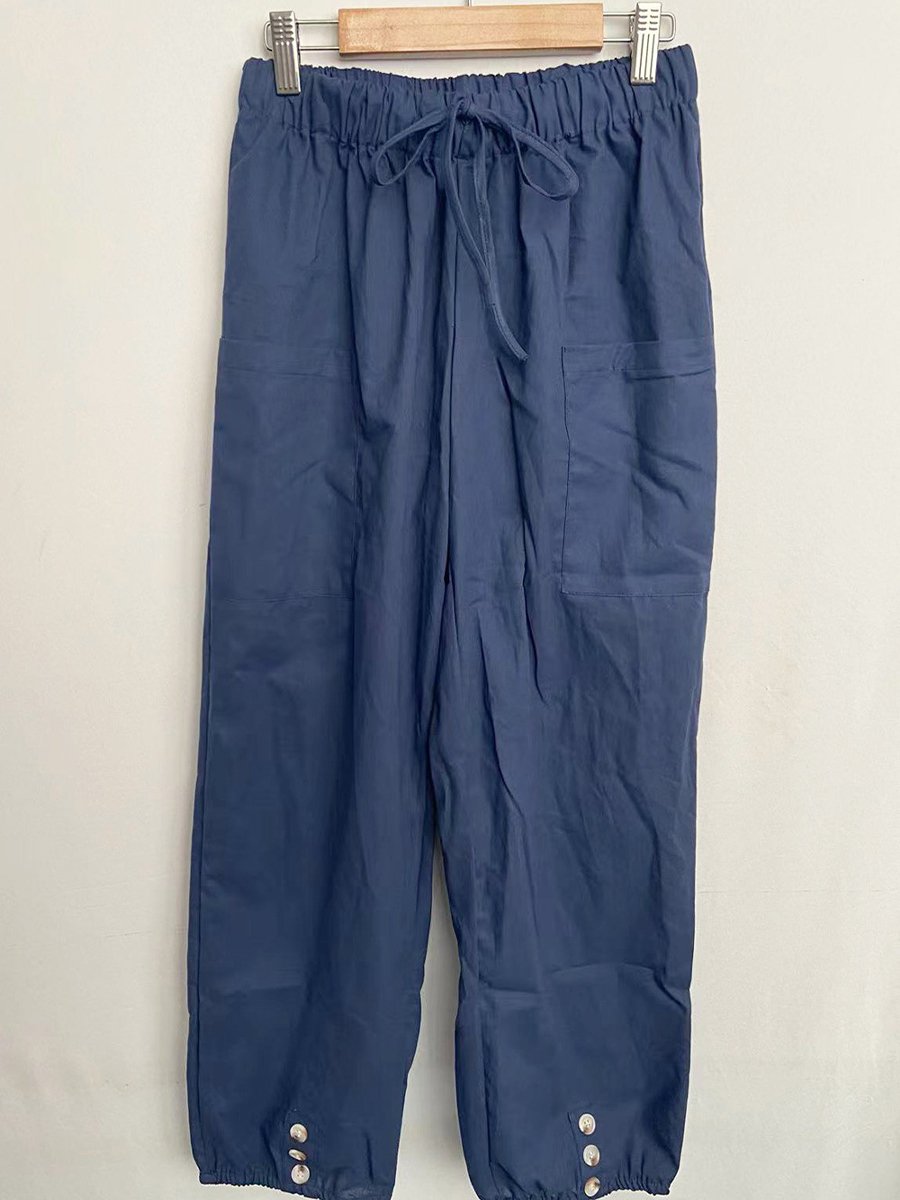 High-waisted Buttoned Cotton and Linen Pants Cropped Pants