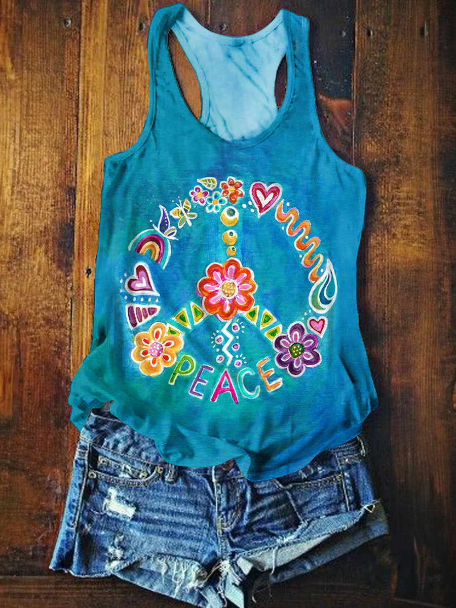 Women's Hippie Peace Art Print Tank Top
