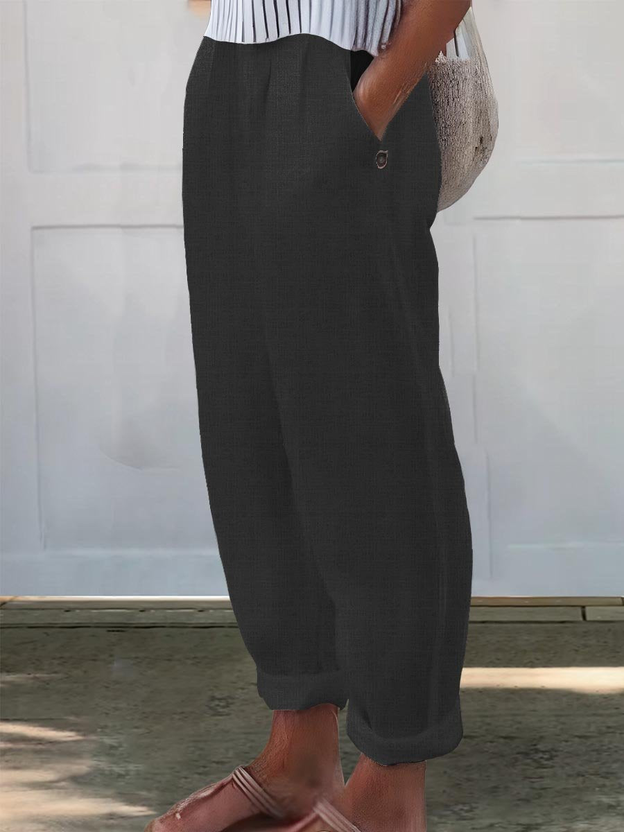 Women's Printed Cotton And Linen Casual Pants