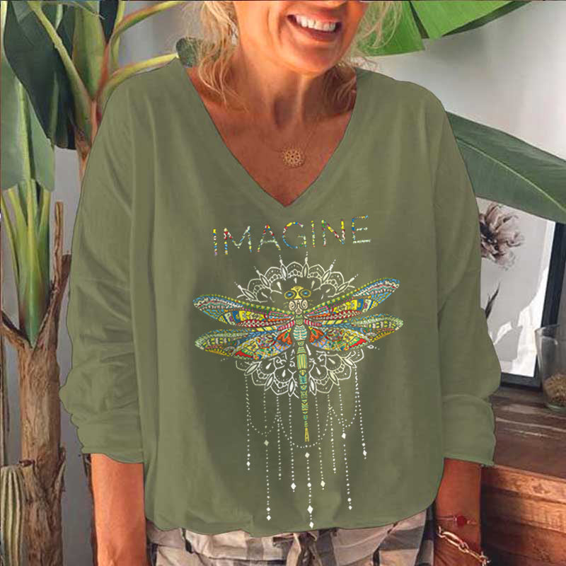 Imagine Featured Dragonfly Printed V-neck Women's  T-shirt