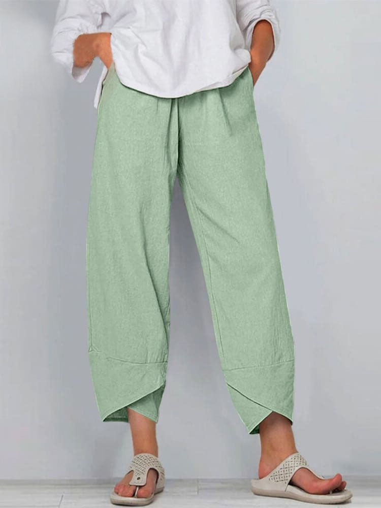Women's Solid Color Loose Elegant Casual Simple Cotton And Linen Ninth Pants