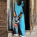 Oil Painting Dog Art Print Loose Jumpsuit