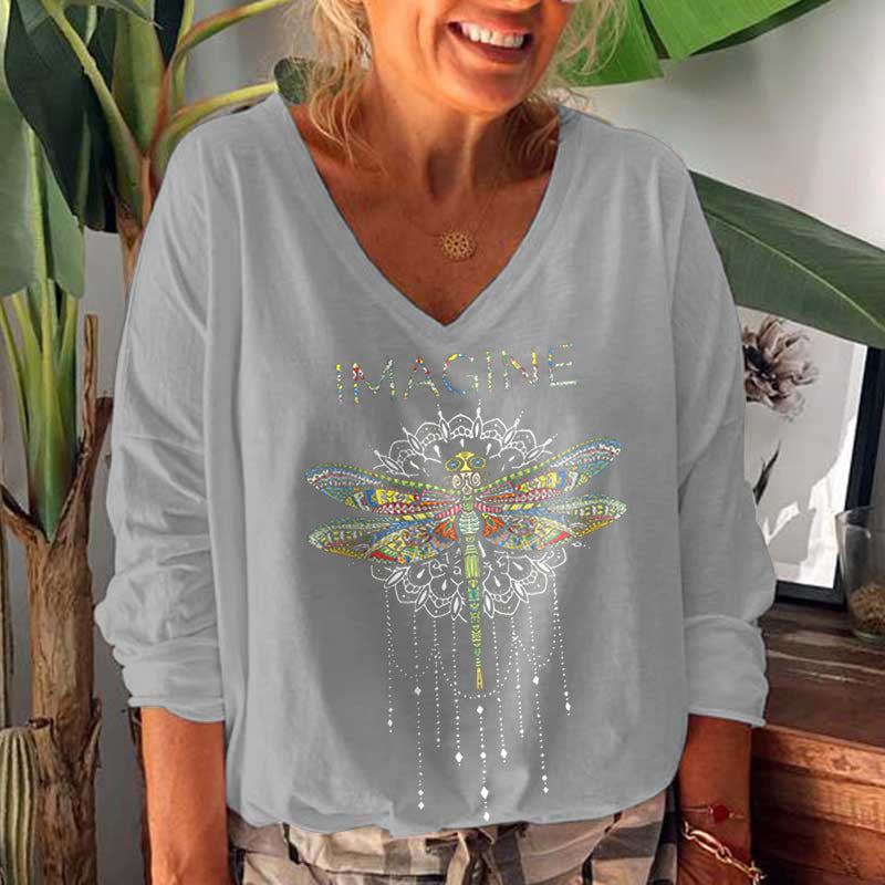 Imagine Featured Dragonfly Printed V-neck Women's  T-shirt