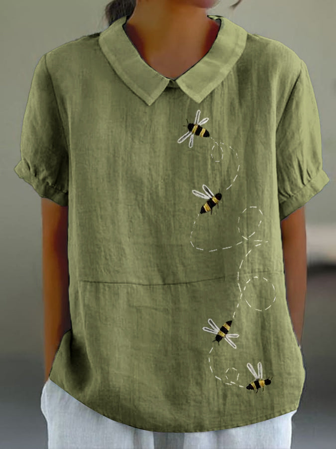 Flying Bees Embroidered Linen Blend Jumpsuit