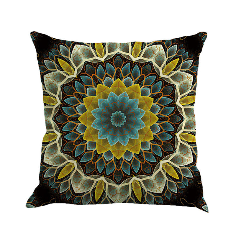 Retro Flax Featured Mandala Printed Cushion Pillowcase