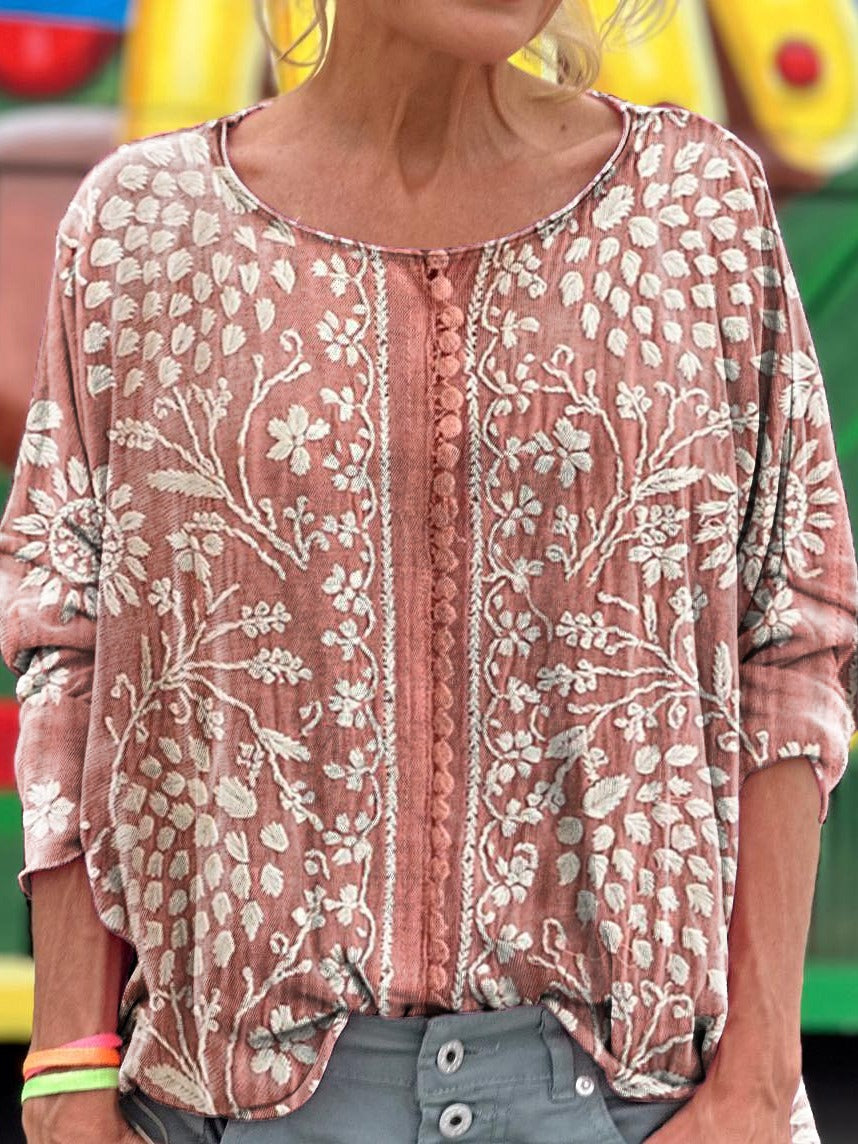 Women's Vintage Ethnic Floral Art Print Sleeveless Cotton Shirt