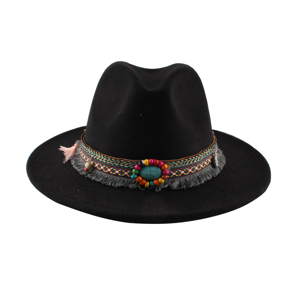 Autunm Vintage Ethnic Embellishment Women Fur-felt Hat Top hat