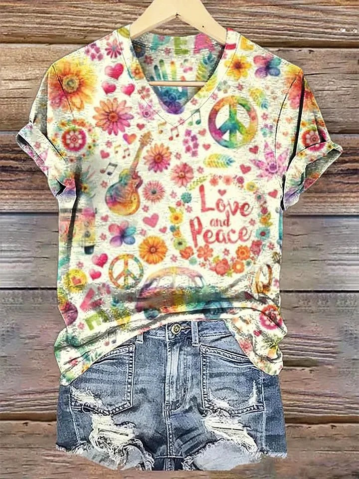 Vintage Hippie Watercolor Peace Flower Power Print Tank Top