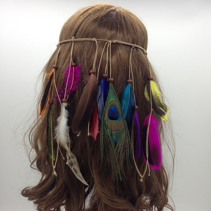 Bohemian Peacock Feathers Hippie Ethnic Hair Band