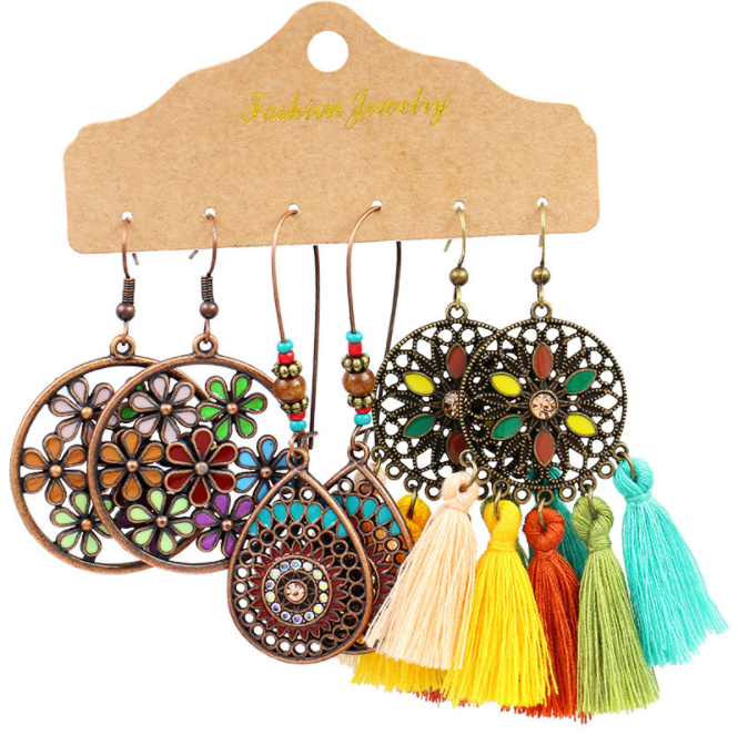 Fashion ladies all-match tasseled vintage earrings