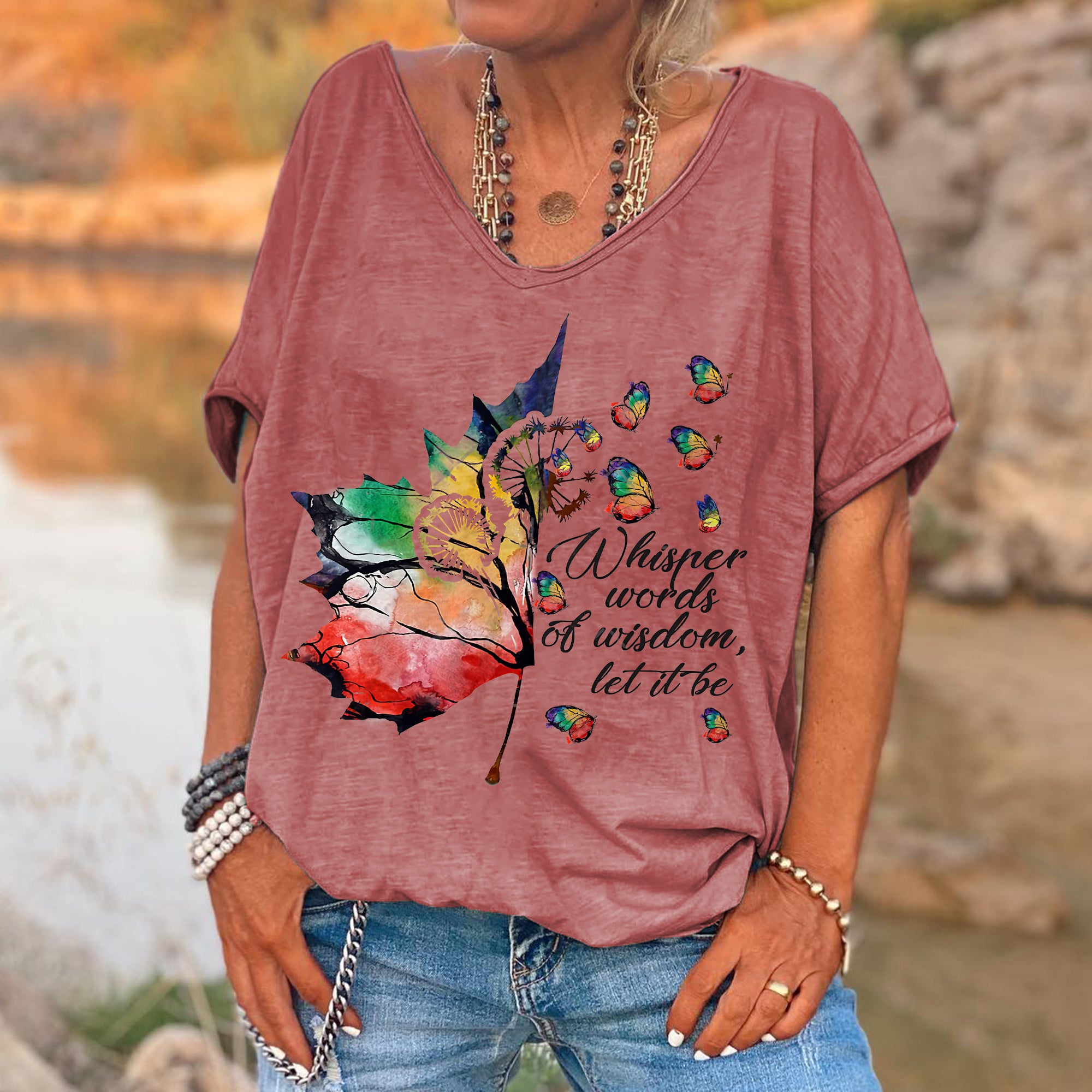 Colorful Butterflies Printed Hippie T-shirt
