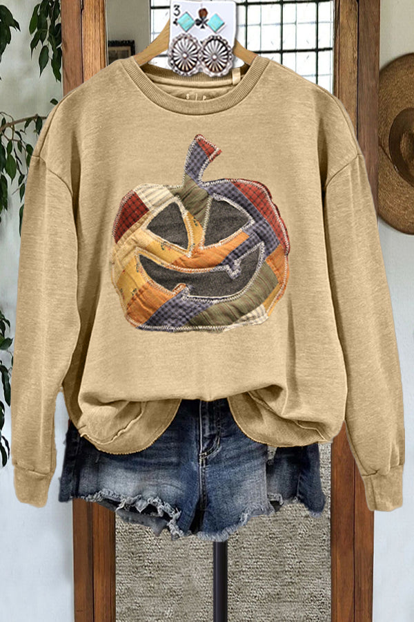 Contrast Pumpkin Crewneck Sweatshirt