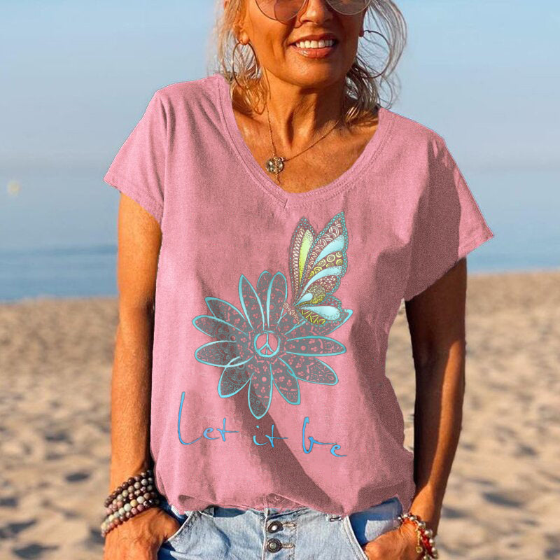 Let it be butterfly flower lLadies Graphic Tees