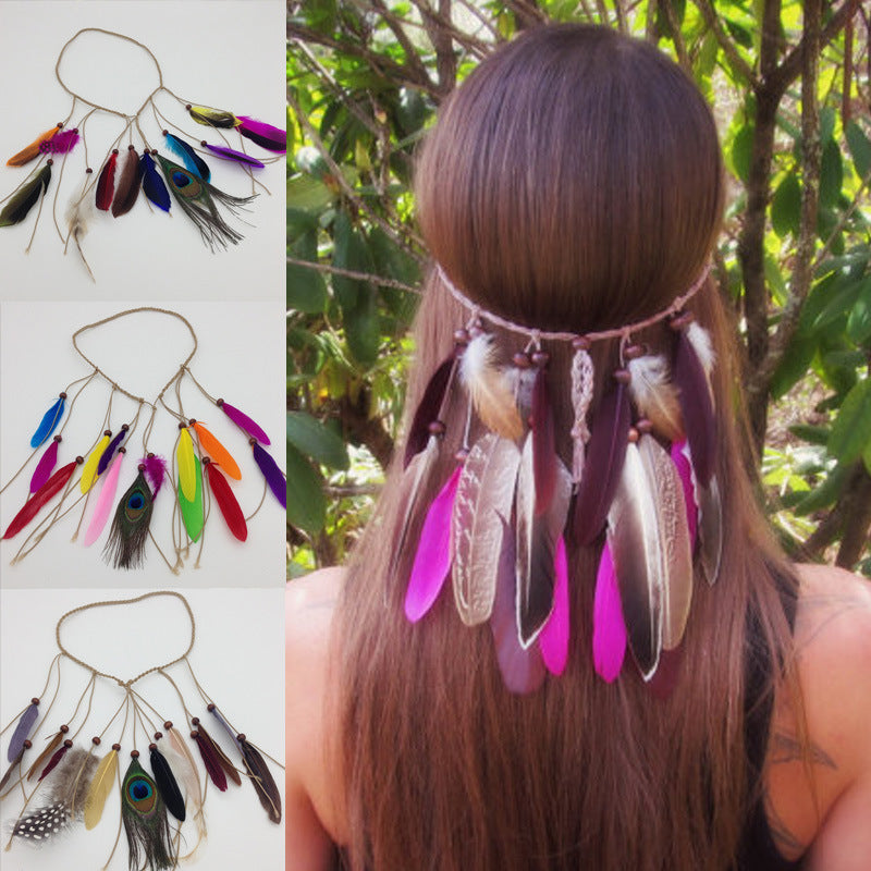Bohemian Peacock Feathers Hippie Ethnic Hair Band