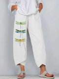 Women's Casual Watercolor Dragonfly Cotton Blend Print Pants
