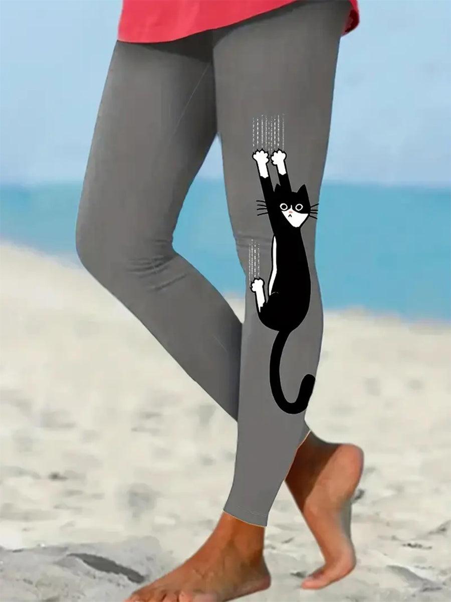 Bicolor Cat Print Women's Leggings