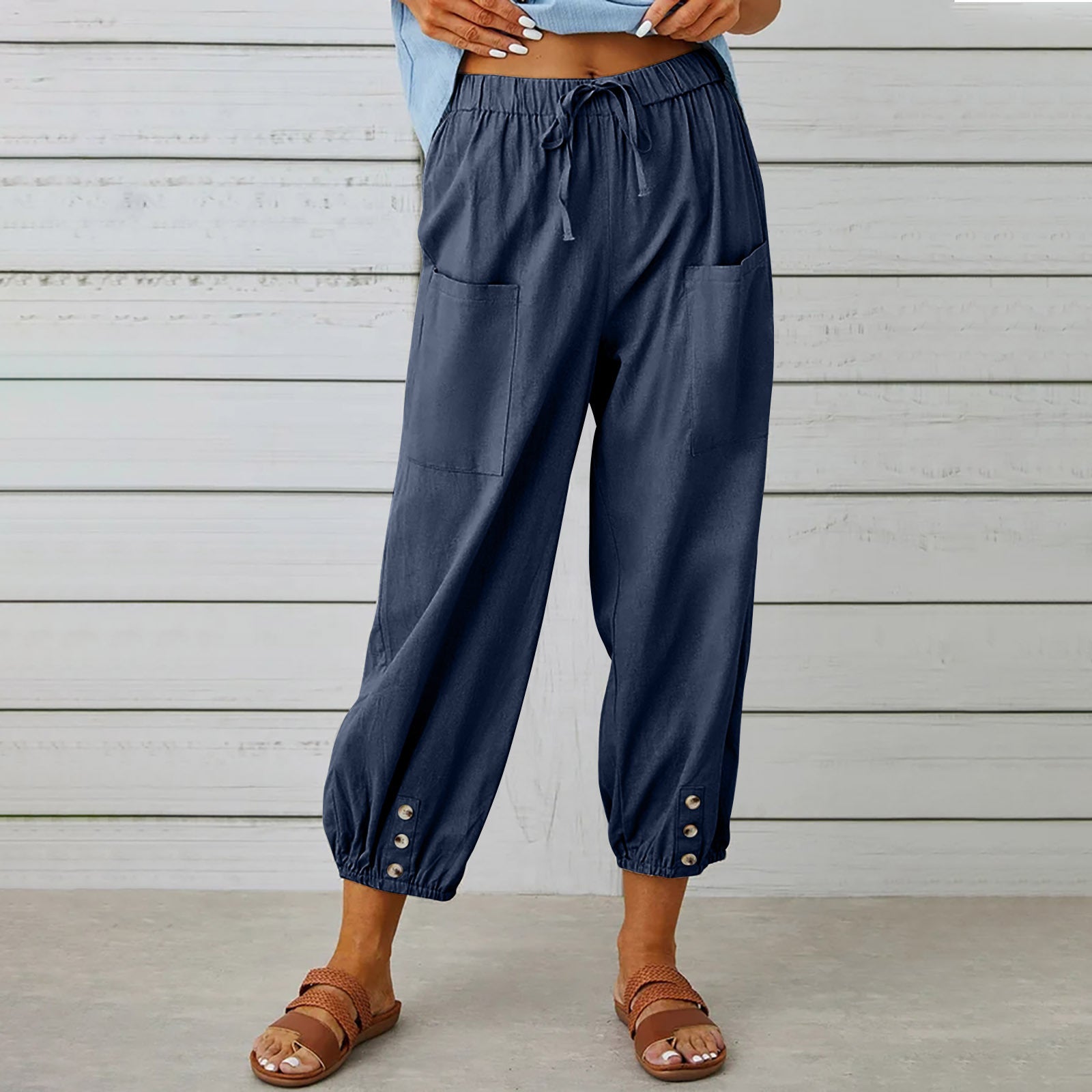 Women's Casual Cotton And linen Nine-quarter Pants