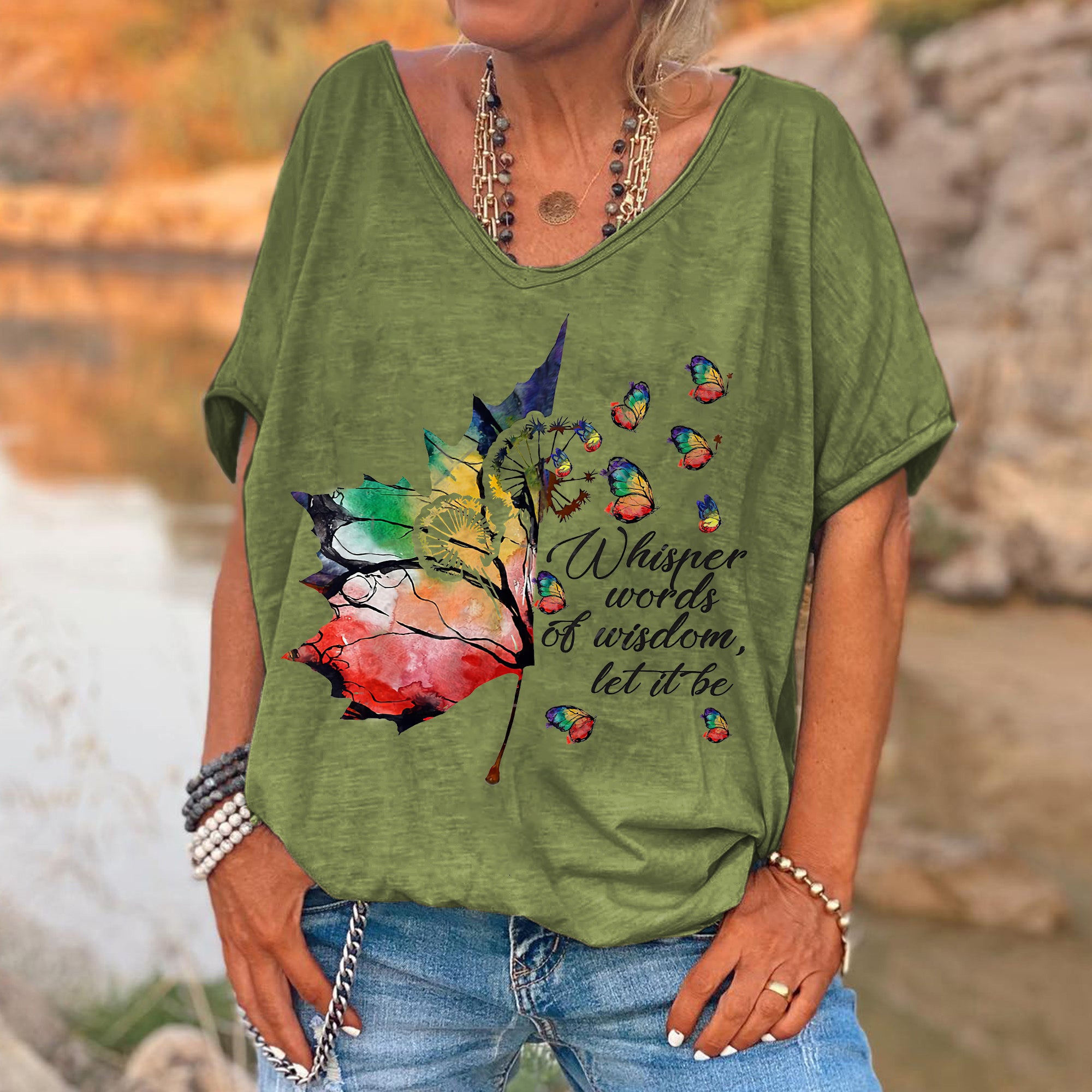 Colorful Butterflies Printed Hippie T-shirt