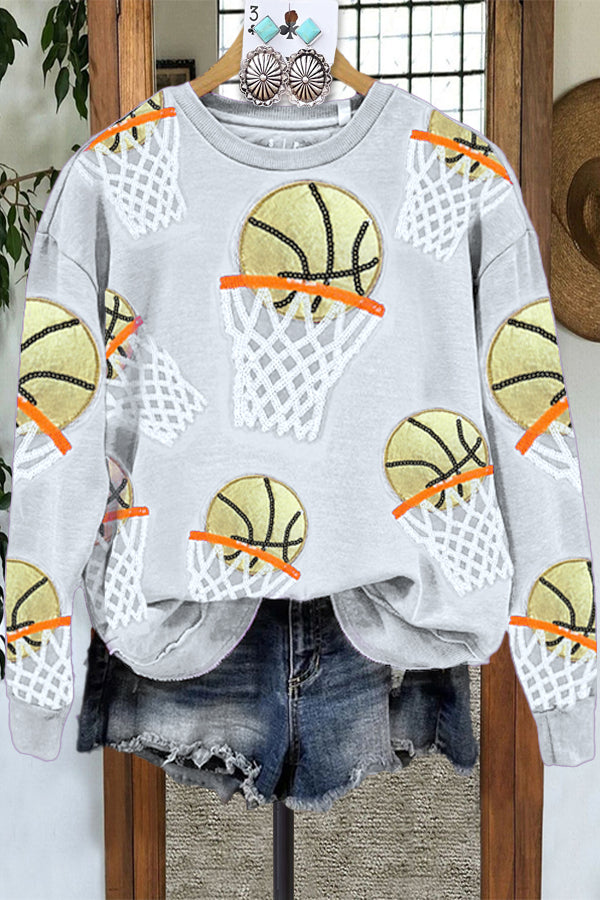 Sequin Basketball Crew Neck Sweatshirt