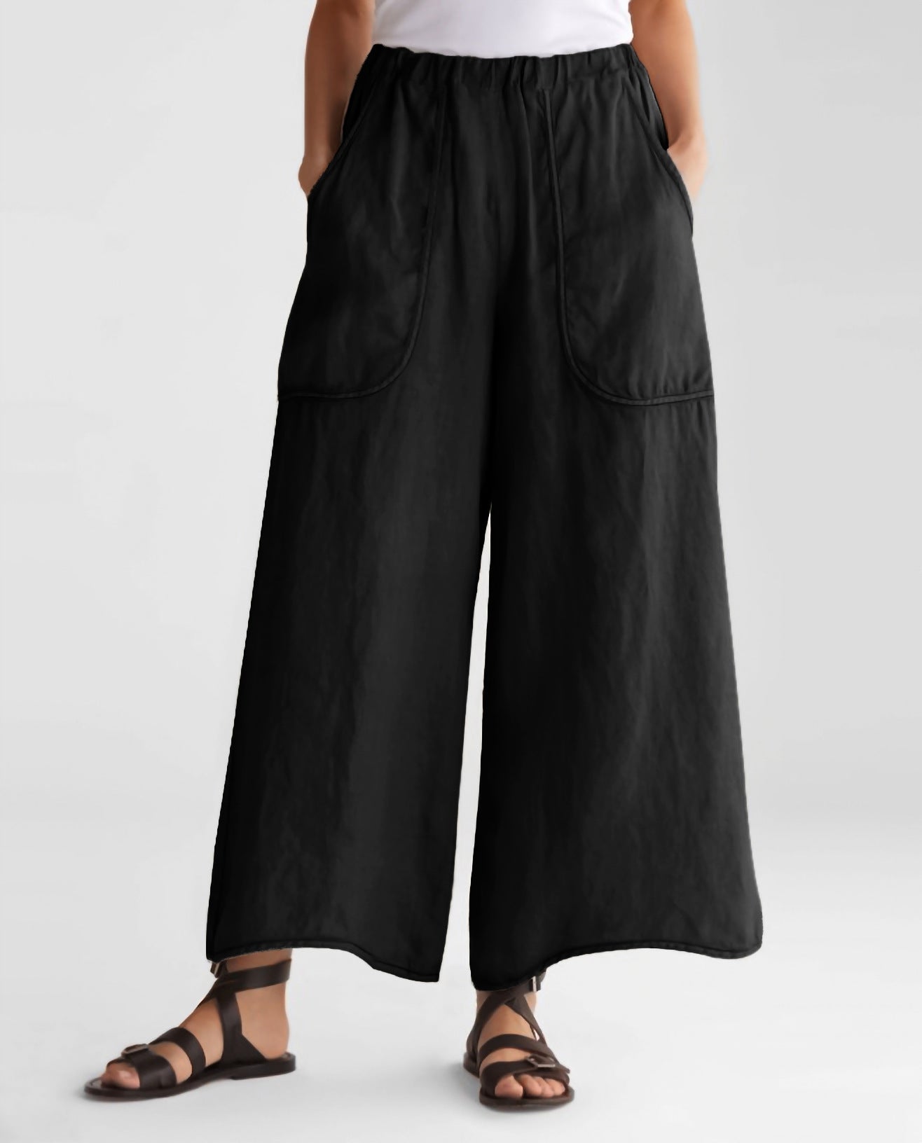 Pocketed Cotton Linen Pants Wide-Legged Mid-Waist Casual Pants