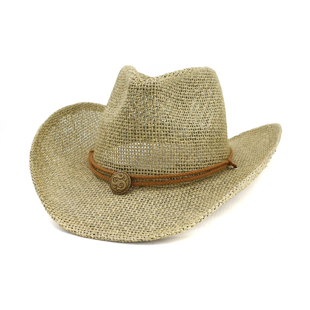 Western Cowboy Sandy Beach Sun Protect Straw Hat With String