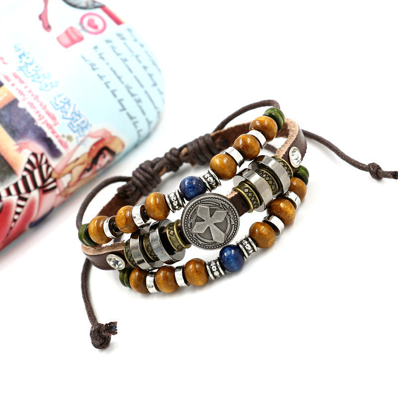 Bohemian-Retro Multi-layer Beaded Female Ethnic Cowhide Braided Bracelet