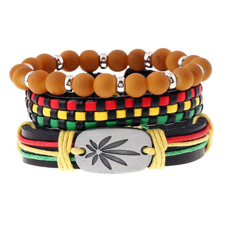 Jamaican Hiphop Reggae Three-color Braided Leather Bracelet Jewelry