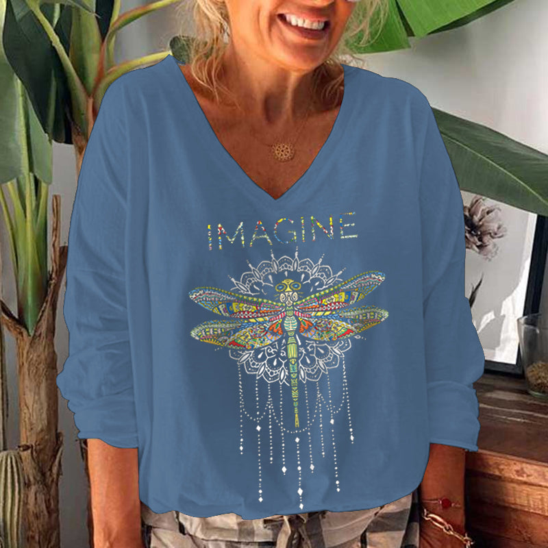 Imagine Featured Dragonfly Printed V-neck Women's  T-shirt