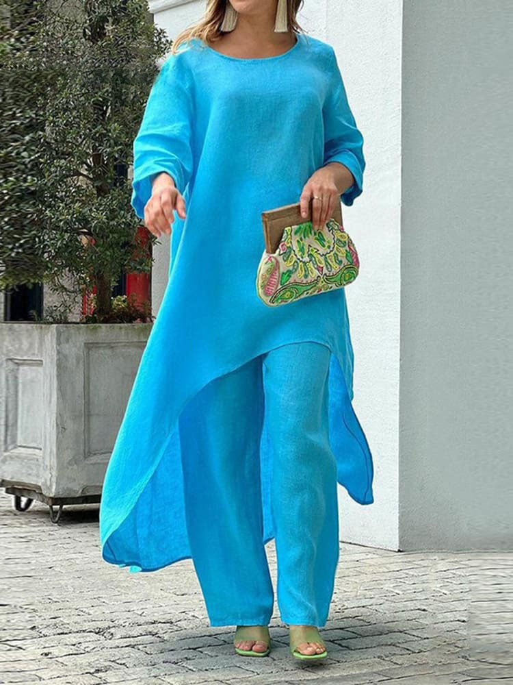 Women's Cotton And Linen Casual Solid Color Suit