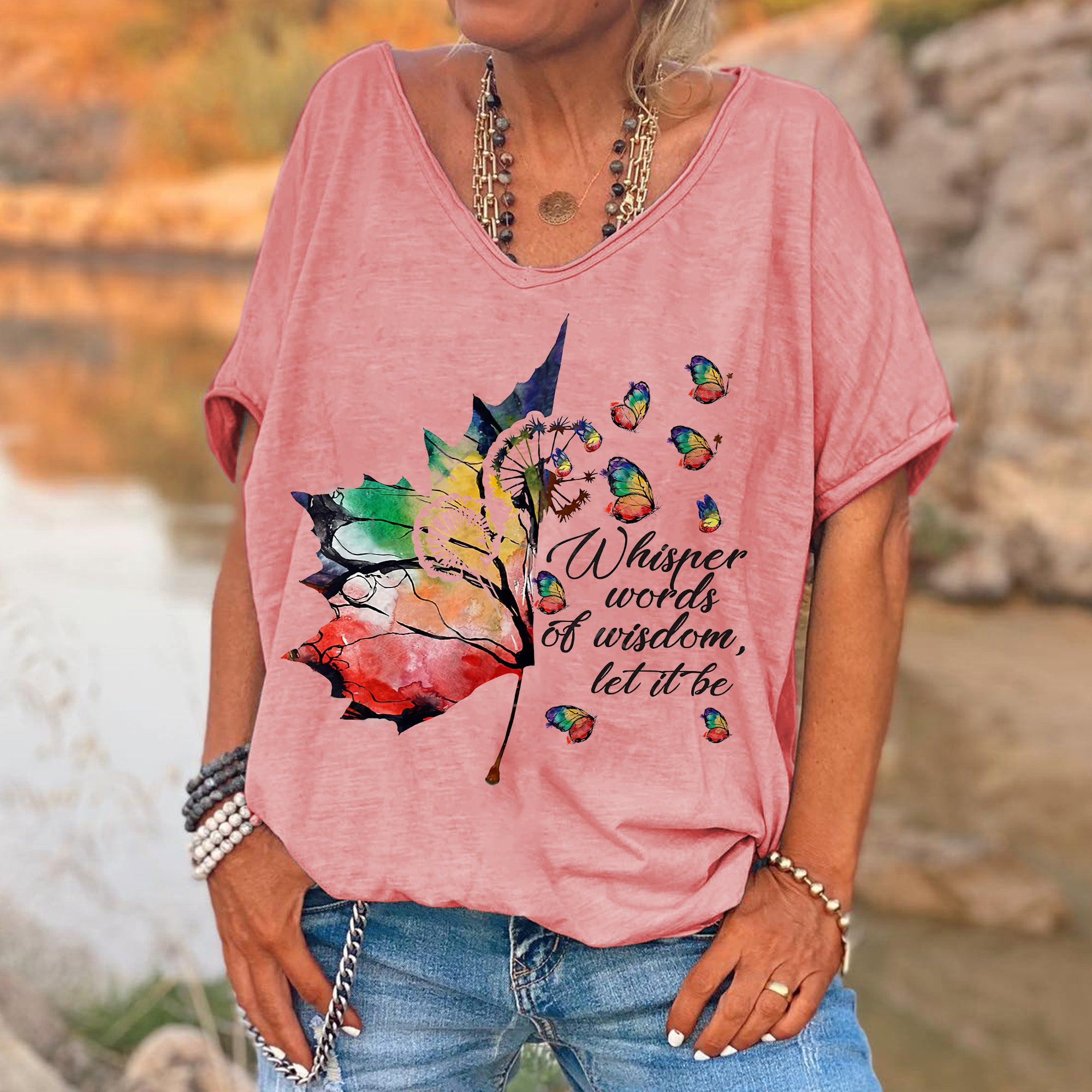 Colorful Butterflies Printed Hippie T-shirt