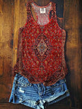 Vintage Ethic Print Casaul Tank Top