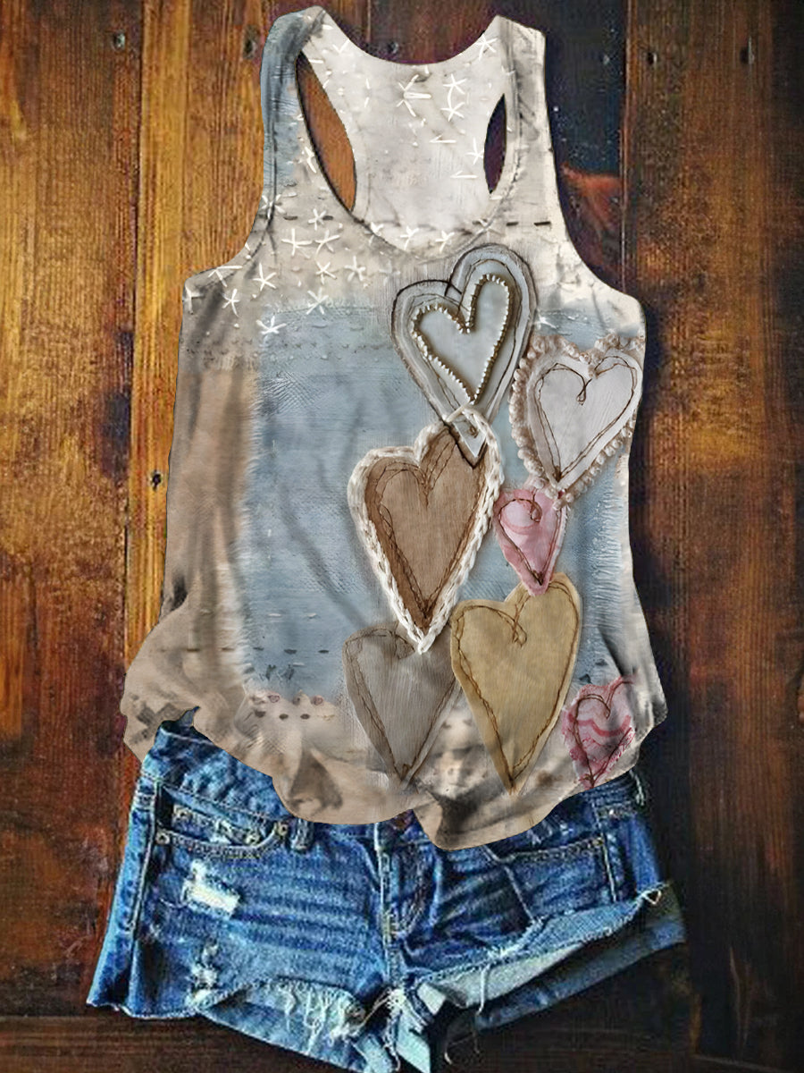Women's Retro Heart Collage Print Tank Top