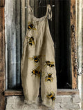 Women's Bee Printd Casual Cotton and Linen Jumpsuit