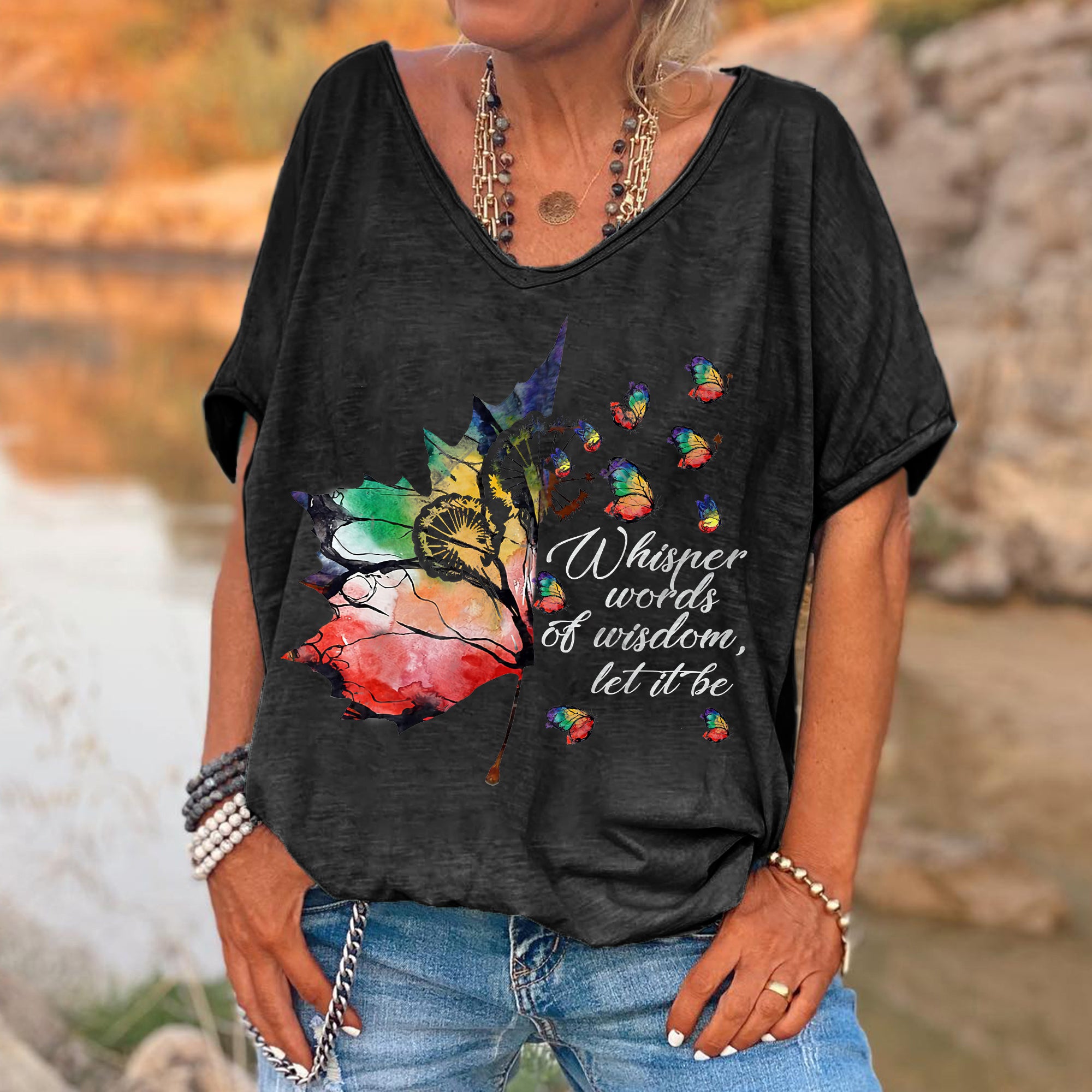 Colorful Butterflies Printed Hippie T-shirt