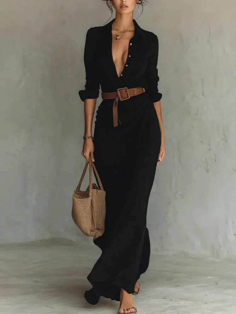 Kathy | Lapel-Wrap Maxi Dress
