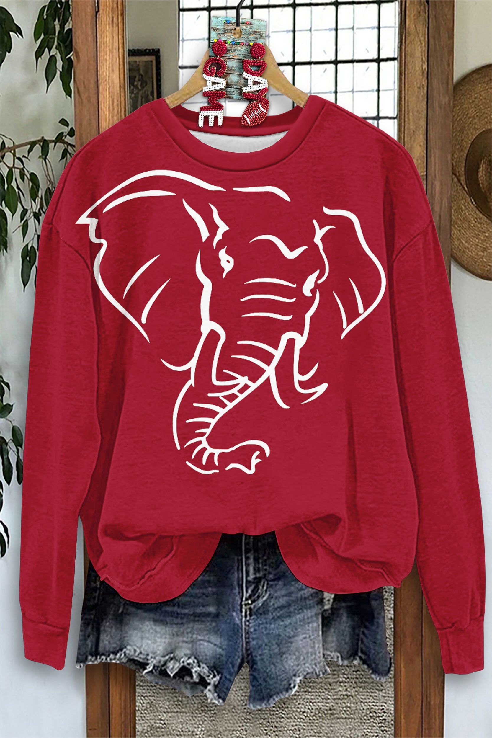 Game Day Red and White Elephant Sweatshirt