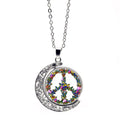 Peace Symbol Time Crystal Pendant Vintage Sweater Chain