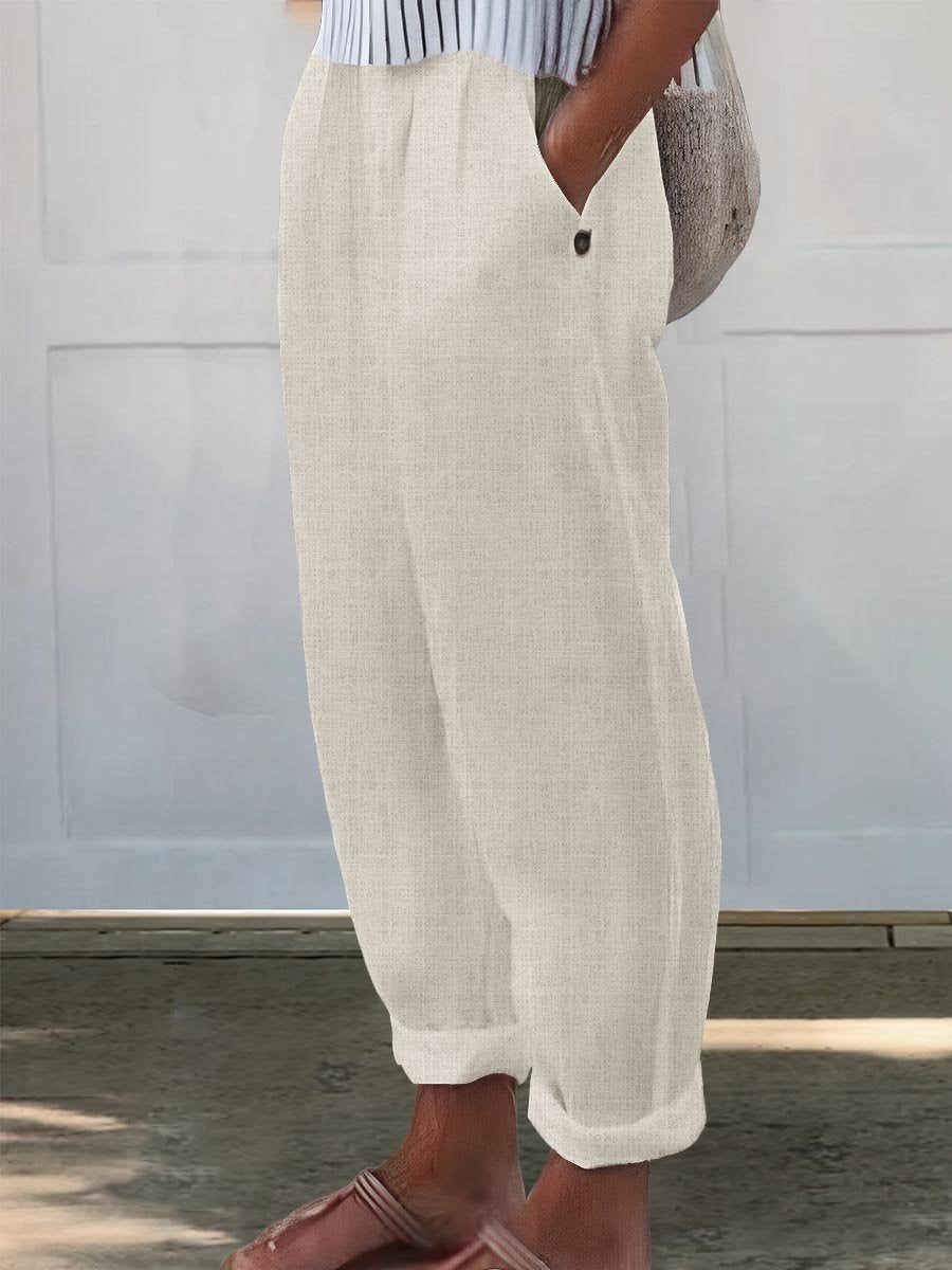 Women's Printed Cotton And Linen Casual Pants
