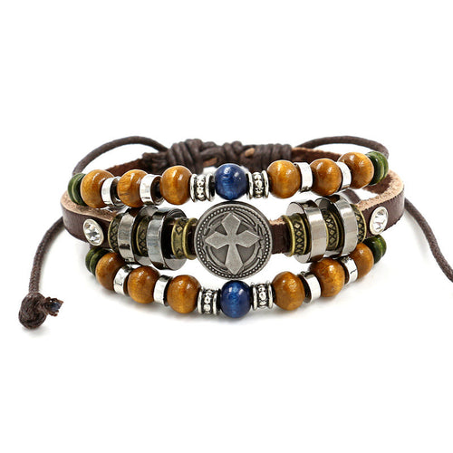 Bohemian-Retro Multi-layer Beaded Female Ethnic Cowhide Braided Bracelet