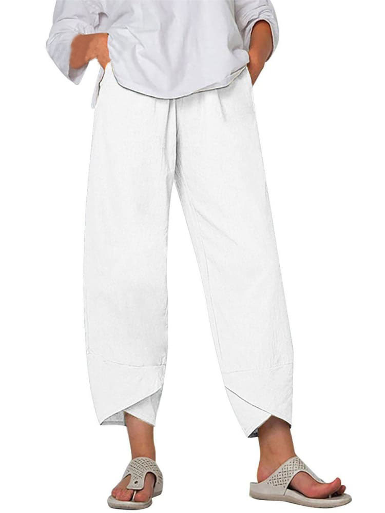 Women's Solid Color Loose Elegant Casual Simple Cotton And Linen Ninth Pants