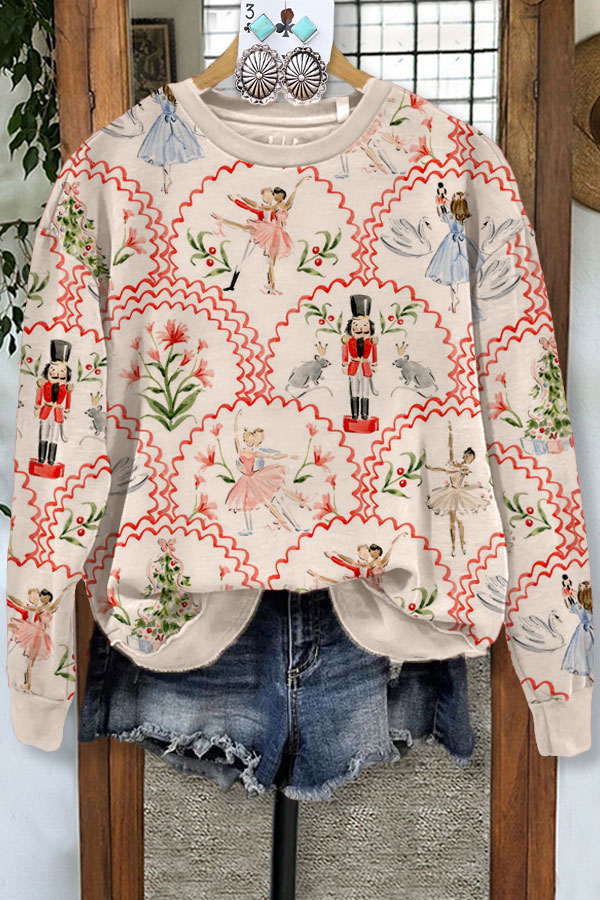 Casual Nutcracker Print Christmas Sweatshirt